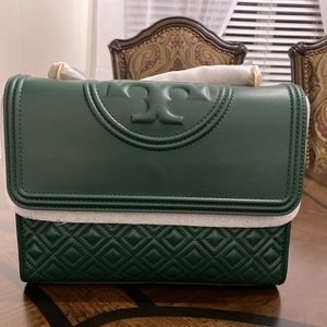 New Tory Burch Leather Shoulder Bag Norwood Green